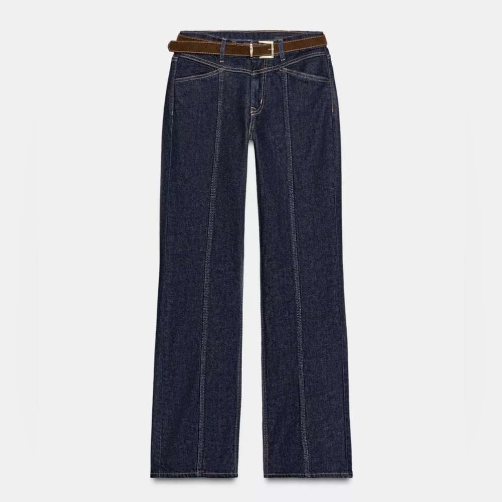 ZARA Mid-Rise Straight Slim Belted Jeans